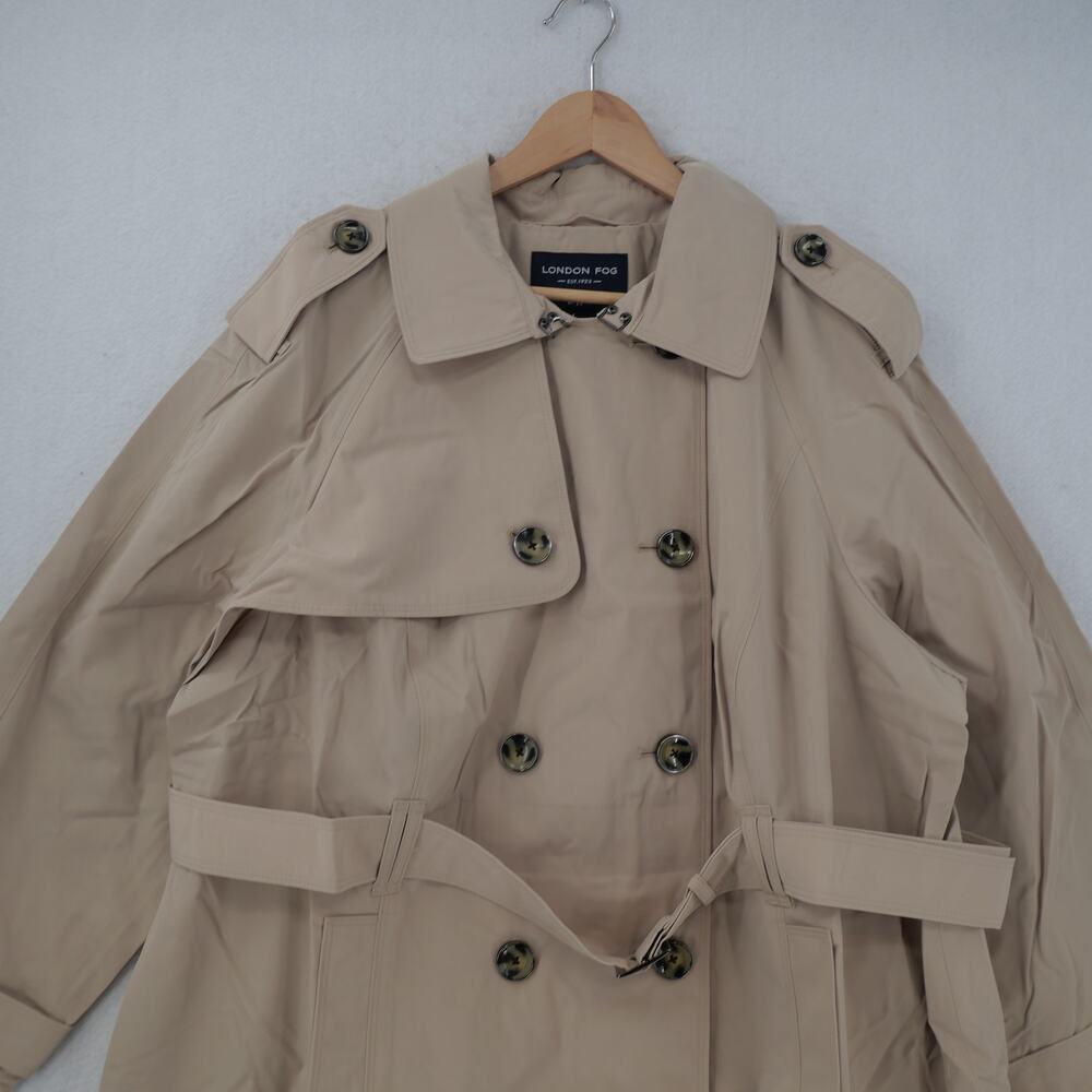 NEW London Fog Women's 2X Double Breasted Trench Coat  Rain Coat Stone Tan - Picture 3 of 16
